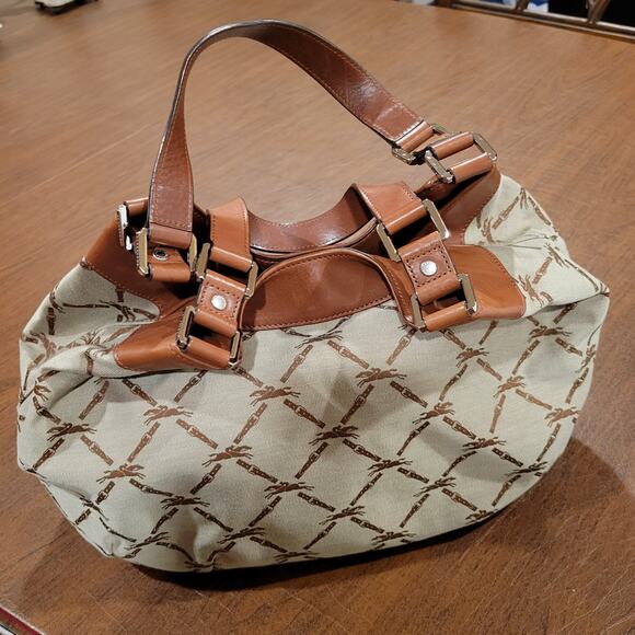 Rare Longchamp Logo Brown Jacquard & Brown Leather Hobo Shoulder Bag - Picture 8 of 16